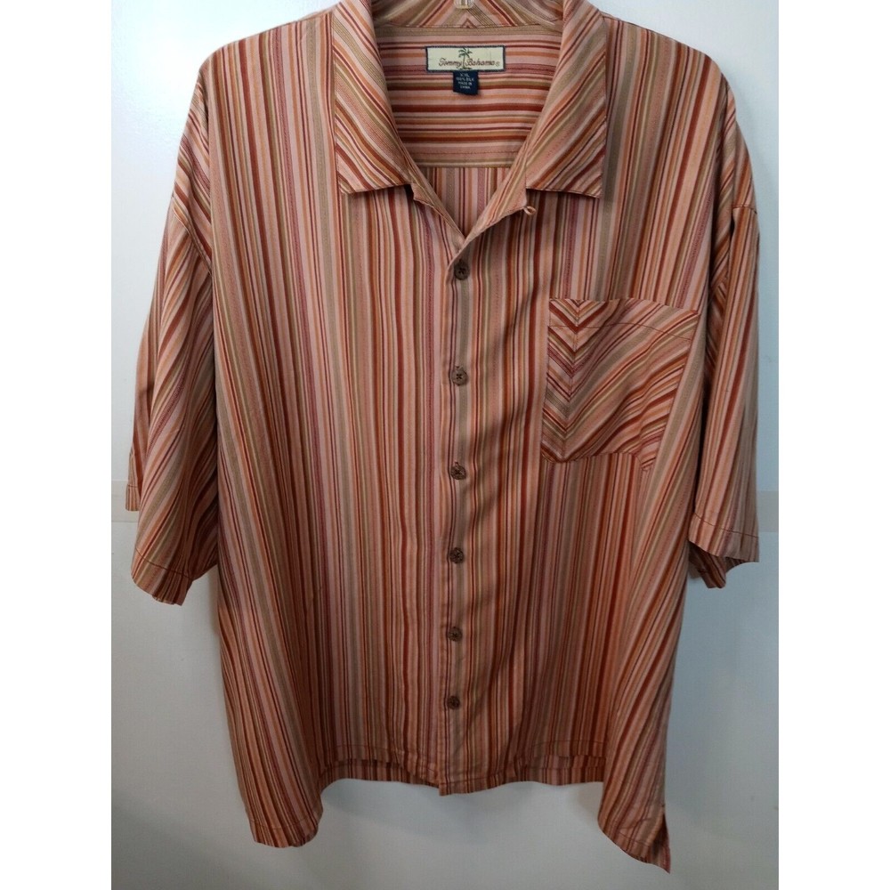 Tommy Bahama 100% Silk Striped Short Sleeve Button Up Shirt, Size XXL